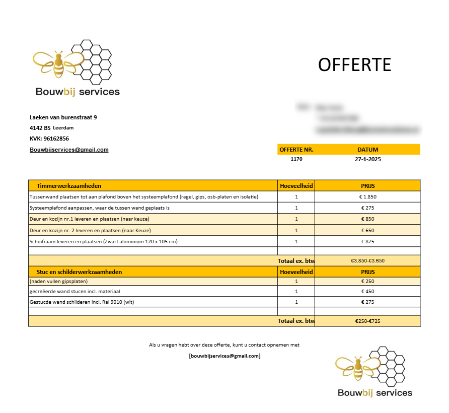 Oude offerte: een kale tabel met posten en bedragen