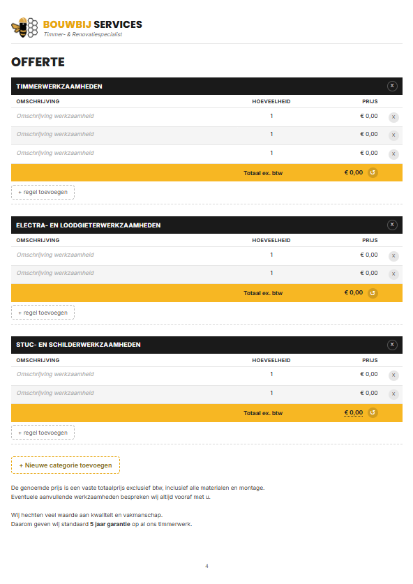 Specificatie met werkzaamheden en prijzen